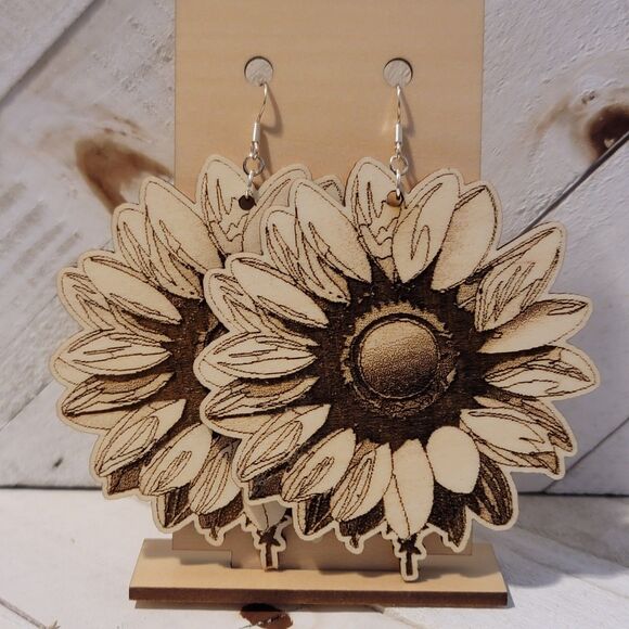 Large Oversized Sunflower Earrings - Picture 3 of 3